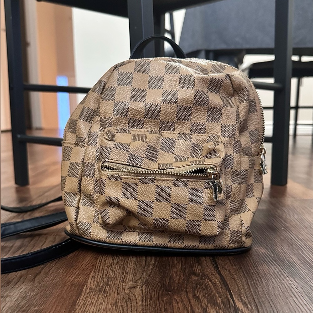 Checkered Tan and Brown Backpack